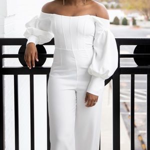 White Bardot Balloon Sleeve Jumpsuit